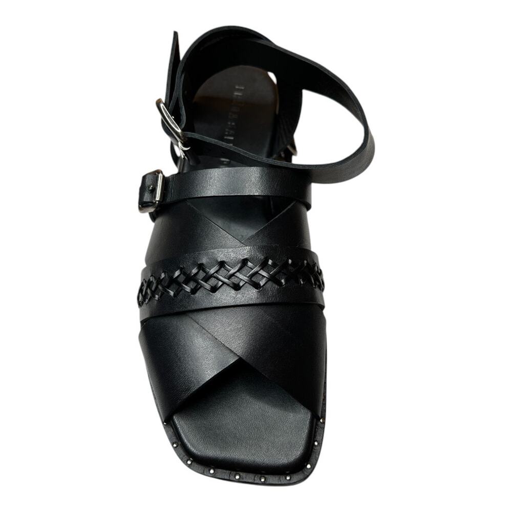 Freda Salvador Black Leather Braided Strap Sandals - Picture 8 of 12